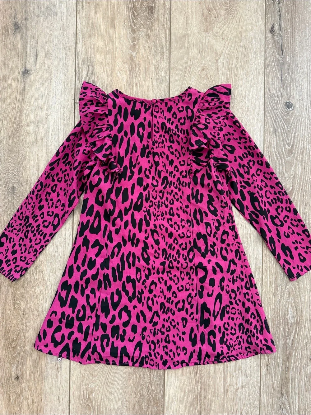 Buddy Love Hot Pink and Black Leopard Ruffle Shoulder Dress